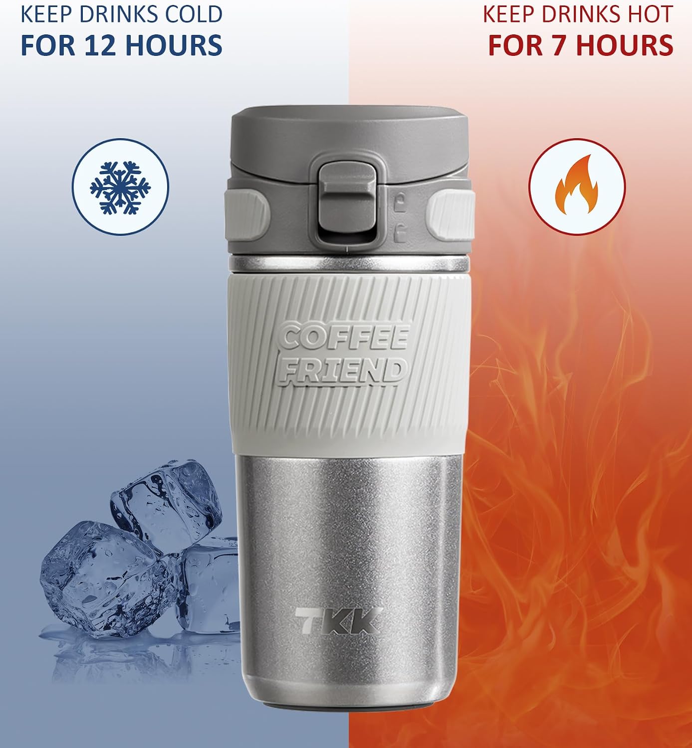 Coffee Travel Mug 15 oz Insulated Stainless Steel Cup with Flip Lid, Leak Proof Bottle for Tea & Drinks, Dishwasher Safe, Slate Grey