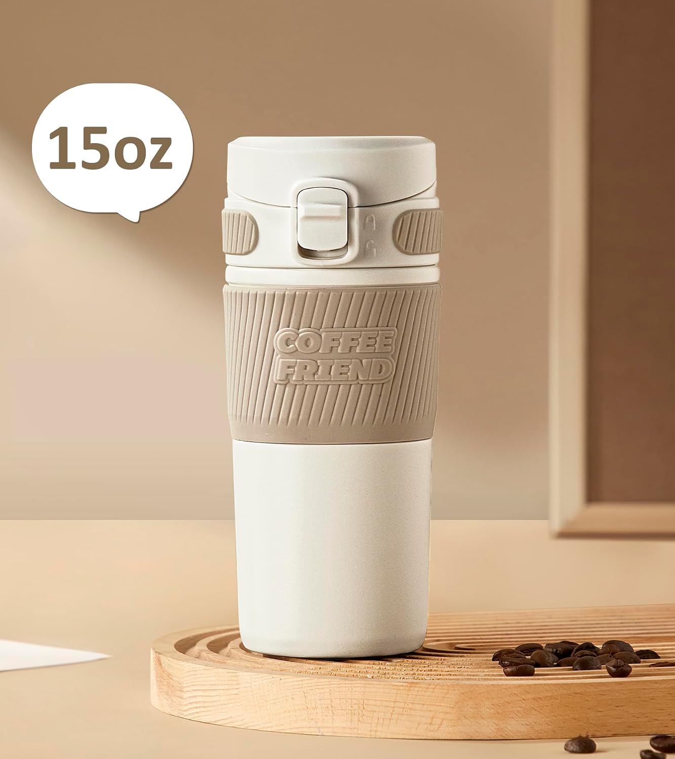 Coffee Travel Mug 15 oz Insulated Stainless Steel Cup with Flip Lid, Leak Proof Bottle for Tea & Drinks, Dishwasher Safe, Slate Grey