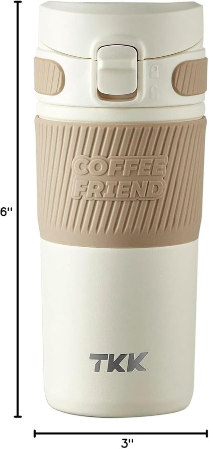 Coffee Travel Mug 15 oz Insulated Stainless Steel Cup with Flip Lid, Leak Proof Bottle for Tea & Drinks, Dishwasher Safe, Slate Grey