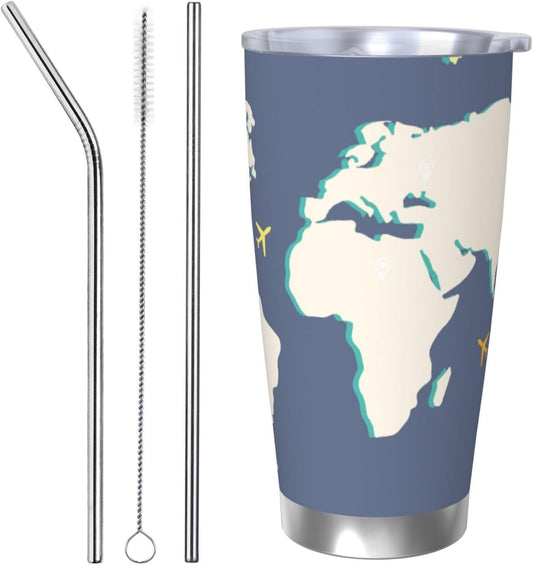 Travel the World for 20oz Car Cup Holder, Insulated Coffee Mug with Lid and Handle, Leak-Proof Spill Proof Travel Tumbler for Vehicle, Fits Most Auto Cup Holders