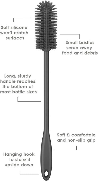 Silicone Bottle Brush, Long Handle Bottle Cleaner Brush, Charcoal