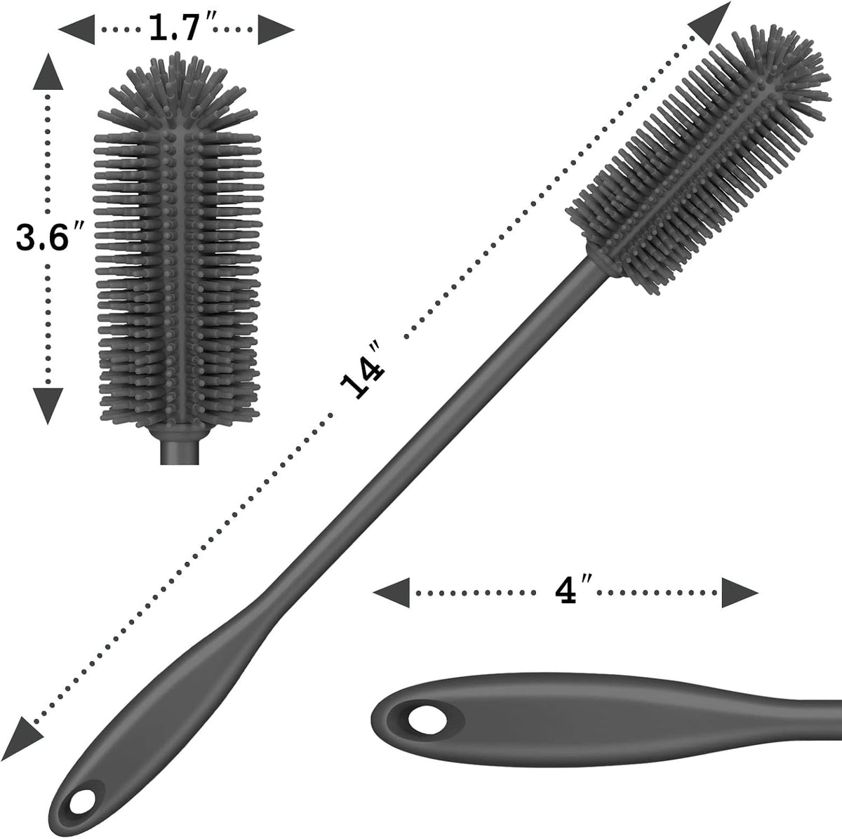 Silicone Bottle Brush, Long Handle Bottle Cleaner Brush, Charcoal