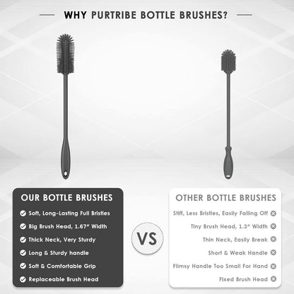 Silicone Bottle Brush, Long Handle Bottle Cleaner Brush, Charcoal