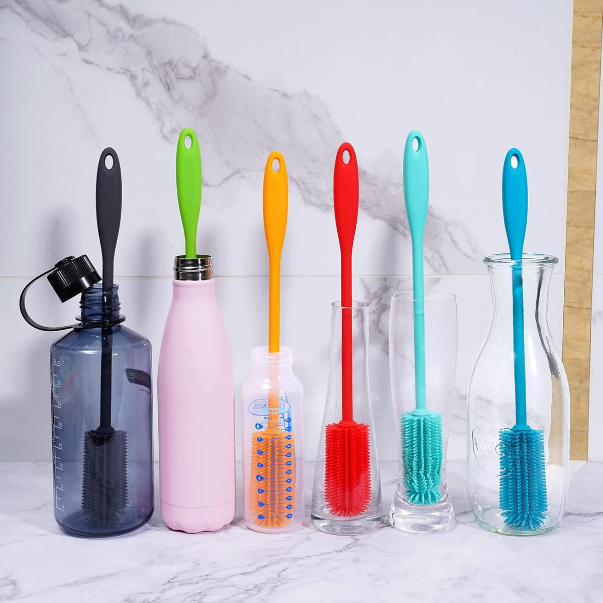 Silicone Bottle Brush, Long Handle Bottle Cleaner Brush, Charcoal