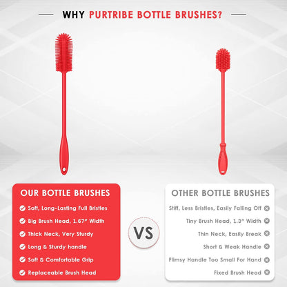 Silicone Bottle Brush, Long Handle Bottle Cleaner Brush, Charcoal