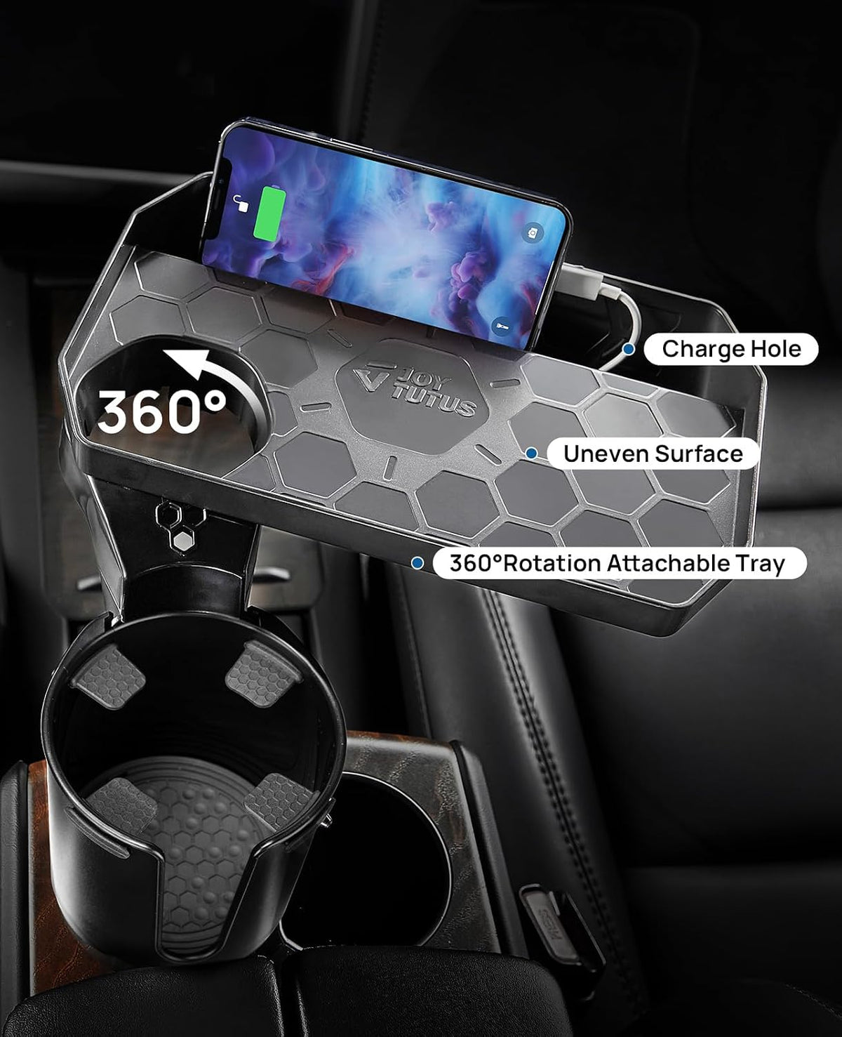 Car Cup Holder Expander, Automotive Cup Attachable Tray with 360° Rotation,Large Cup Holder Adapt Most Regular Cups with 18-40 oz, fit in 2.75-3.25 inch Car Holder