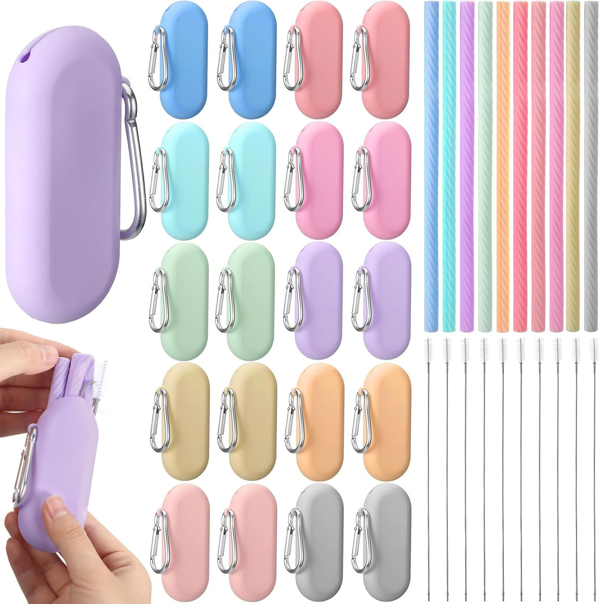 20 Sets Reusable Travel Straws with Case Silicone Collapsible