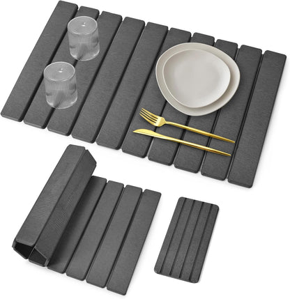 Large Stone Dish Drying Mat for Kitchen Counter – 24"(L)×16 "(W) Foldable Super Absorbent Diatomaceous Earth Stone Dish/Bath Mat, Kitchen Counter Mat for Plate Rack, Cup, Match Any Countertop - Gray