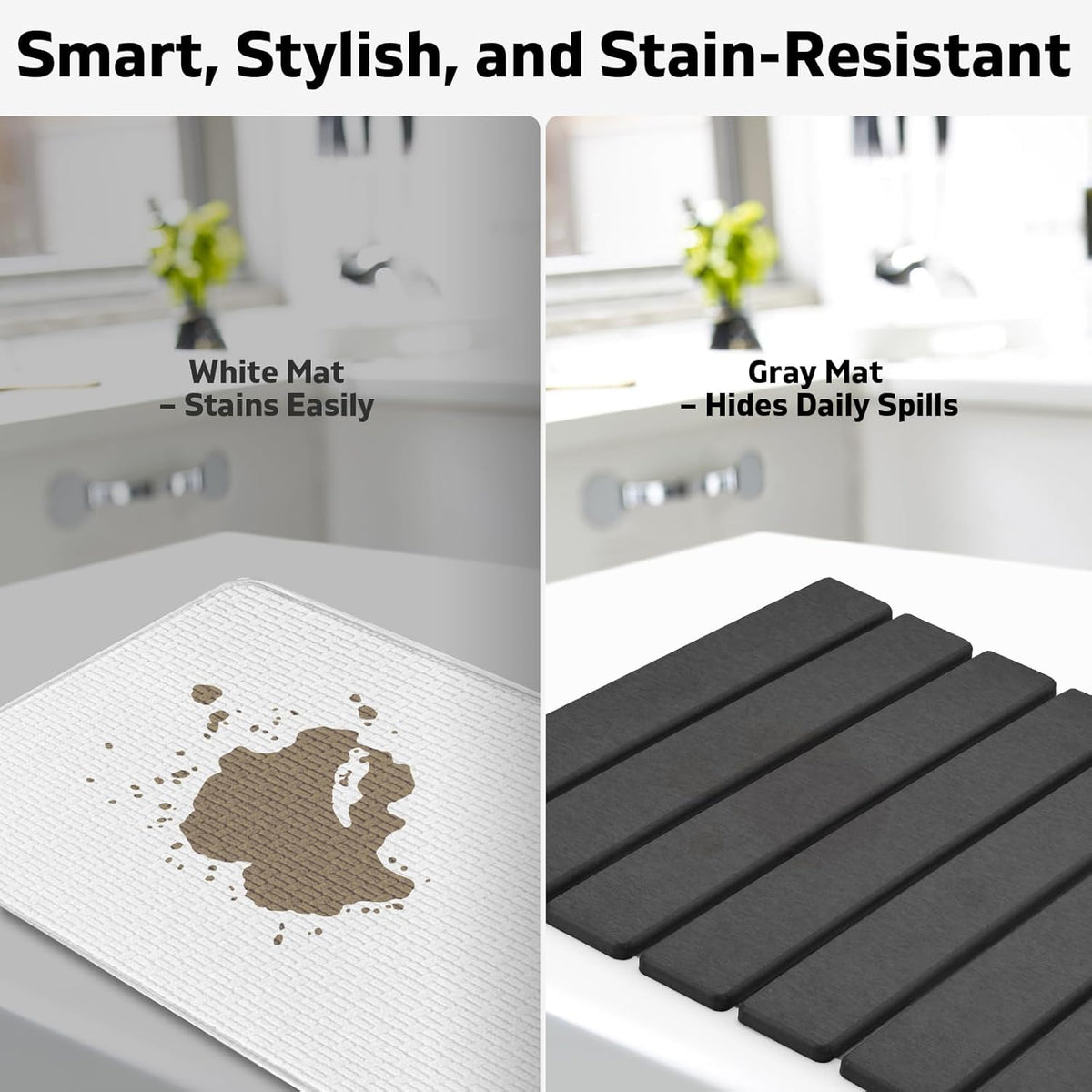 Large Stone Dish Drying Mat for Kitchen Counter – 24"(L)×16 "(W) Foldable Super Absorbent Diatomaceous Earth Stone Dish/Bath Mat, Kitchen Counter Mat for Plate Rack, Cup, Match Any Countertop - Gray