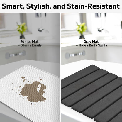 Large Stone Dish Drying Mat for Kitchen Counter – 24"(L)×16 "(W) Foldable Super Absorbent Diatomaceous Earth Stone Dish/Bath Mat, Kitchen Counter Mat for Plate Rack, Cup, Match Any Countertop - Gray