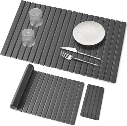 Large Stone Dish Drying Mat for Kitchen Counter – 24"(L)×16 "(W) Foldable Super Absorbent Diatomaceous Earth Stone Dish/Bath Mat, Kitchen Counter Mat for Plate Rack, Cup, Match Any Countertop - Gray