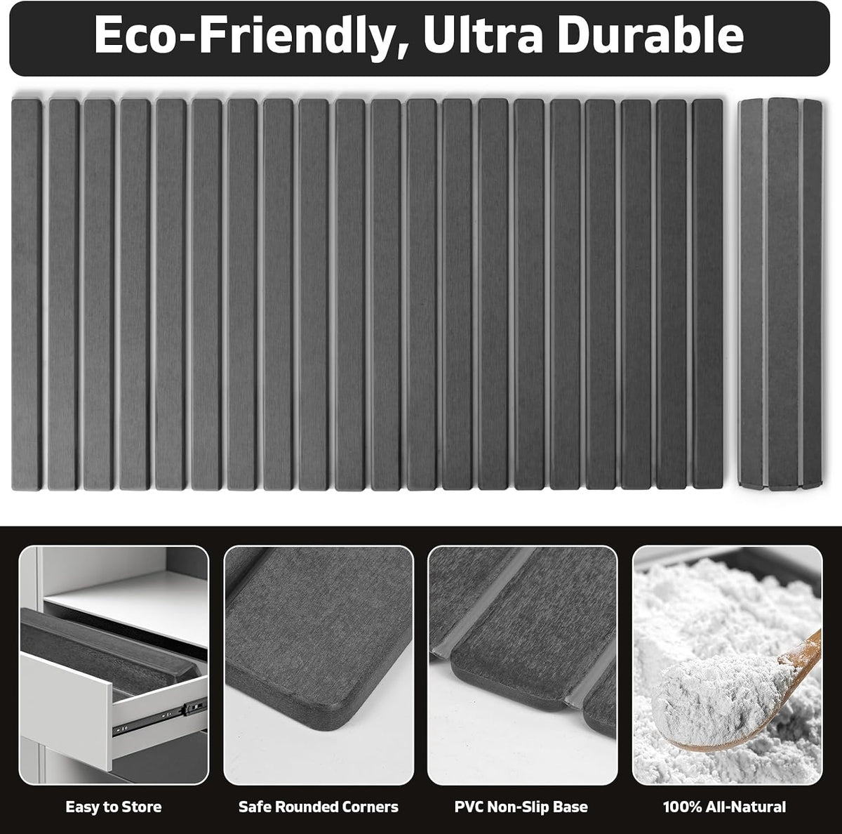 Large Stone Dish Drying Mat for Kitchen Counter – 24"(L)×16 "(W) Foldable Super Absorbent Diatomaceous Earth Stone Dish/Bath Mat, Kitchen Counter Mat for Plate Rack, Cup, Match Any Countertop - Gray
