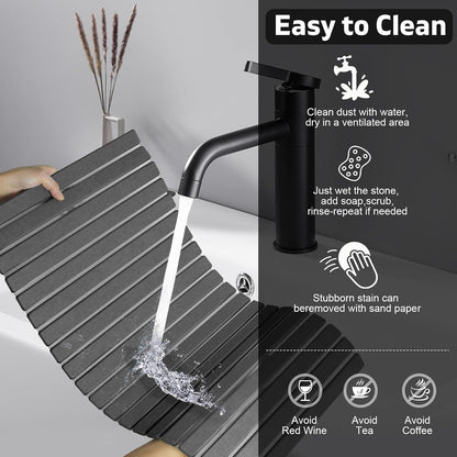 Large Stone Dish Drying Mat for Kitchen Counter – 24"(L)×16 "(W) Foldable Super Absorbent Diatomaceous Earth Stone Dish/Bath Mat, Kitchen Counter Mat for Plate Rack, Cup, Match Any Countertop - Gray