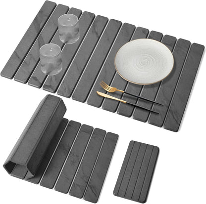 Large Stone Dish Drying Mat for Kitchen Counter – 24"(L)×16 "(W) Foldable Super Absorbent Diatomaceous Earth Stone Dish/Bath Mat, Kitchen Counter Mat for Plate Rack, Cup, Match Any Countertop - Gray