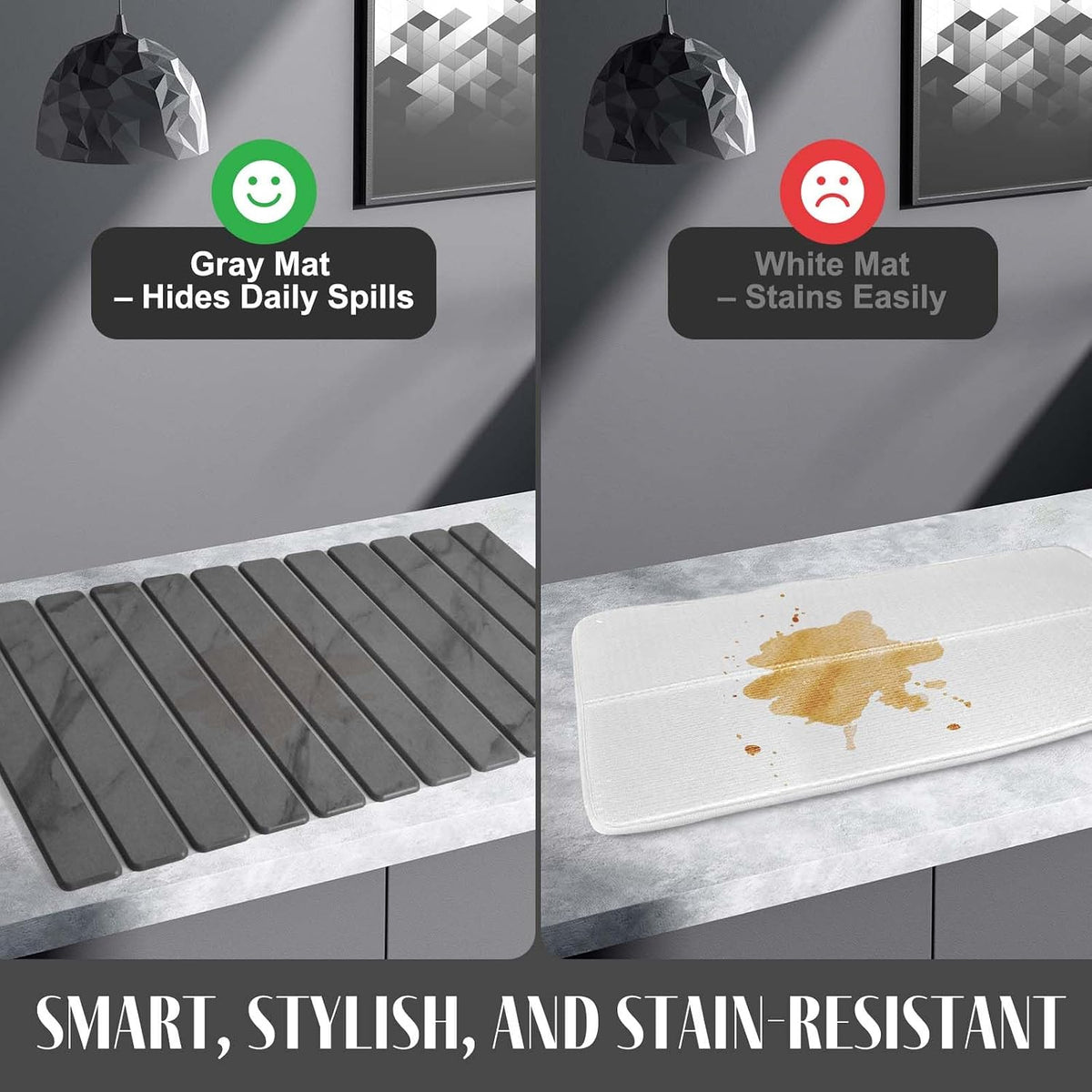 Large Stone Dish Drying Mat for Kitchen Counter – 24"(L)×16 "(W) Foldable Super Absorbent Diatomaceous Earth Stone Dish/Bath Mat, Kitchen Counter Mat for Plate Rack, Cup, Match Any Countertop - Gray