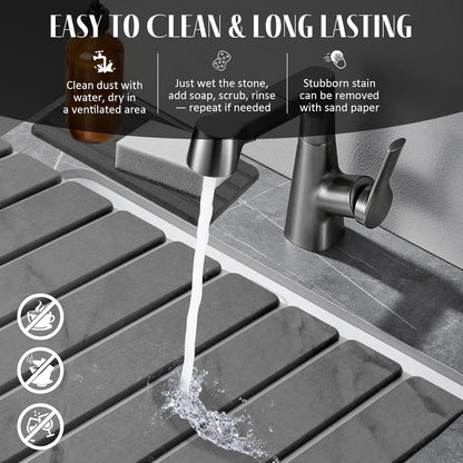 Large Stone Dish Drying Mat for Kitchen Counter – 24"(L)×16 "(W) Foldable Super Absorbent Diatomaceous Earth Stone Dish/Bath Mat, Kitchen Counter Mat for Plate Rack, Cup, Match Any Countertop - Gray