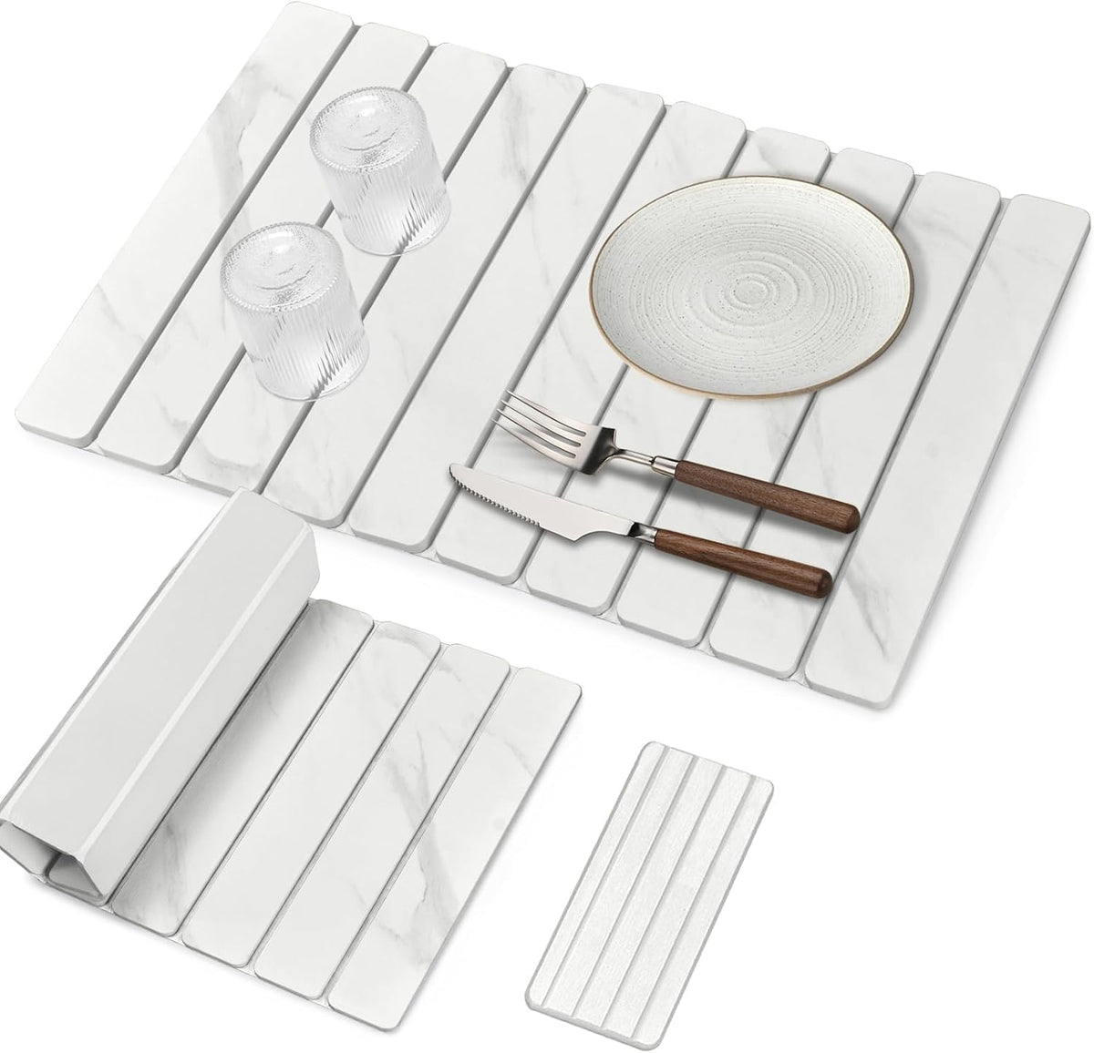 Large Stone Dish Drying Mat for Kitchen Counter – 24"(L)×16 "(W) Foldable Super Absorbent Diatomaceous Earth Stone Dish/Bath Mat, Kitchen Counter Mat for Plate Rack, Cup, Match Any Countertop - Gray