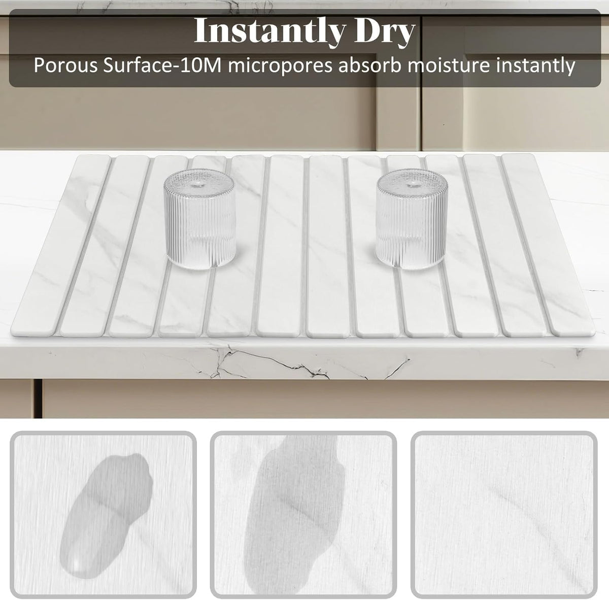 Large Stone Dish Drying Mat for Kitchen Counter – 24"(L)×16 "(W) Foldable Super Absorbent Diatomaceous Earth Stone Dish/Bath Mat, Kitchen Counter Mat for Plate Rack, Cup, Match Any Countertop - Gray
