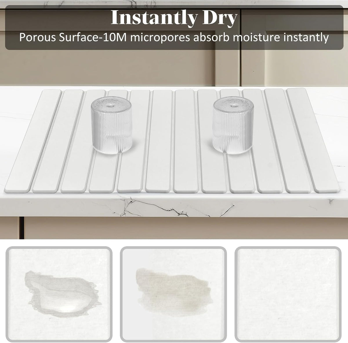 Large Stone Dish Drying Mat for Kitchen Counter – 24"(L)×16 "(W) Foldable Super Absorbent Diatomaceous Earth Stone Dish/Bath Mat, Kitchen Counter Mat for Plate Rack, Cup, Match Any Countertop - Gray