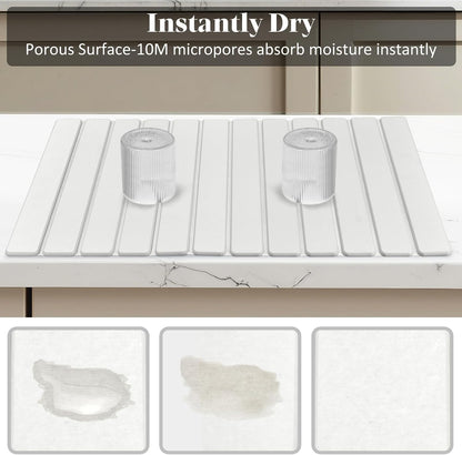Large Stone Dish Drying Mat for Kitchen Counter – 24"(L)×16 "(W) Foldable Super Absorbent Diatomaceous Earth Stone Dish/Bath Mat, Kitchen Counter Mat for Plate Rack, Cup, Match Any Countertop - Gray