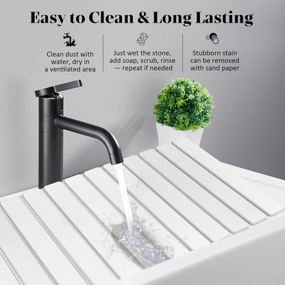 Large Stone Dish Drying Mat for Kitchen Counter – 24"(L)×16 "(W) Foldable Super Absorbent Diatomaceous Earth Stone Dish/Bath Mat, Kitchen Counter Mat for Plate Rack, Cup, Match Any Countertop - Gray