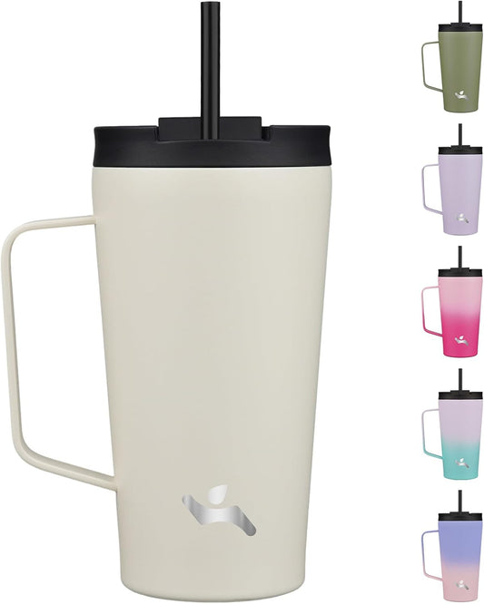 18 oz Insulated Tumbler with Handle & Straw, Stainless Steel Mug