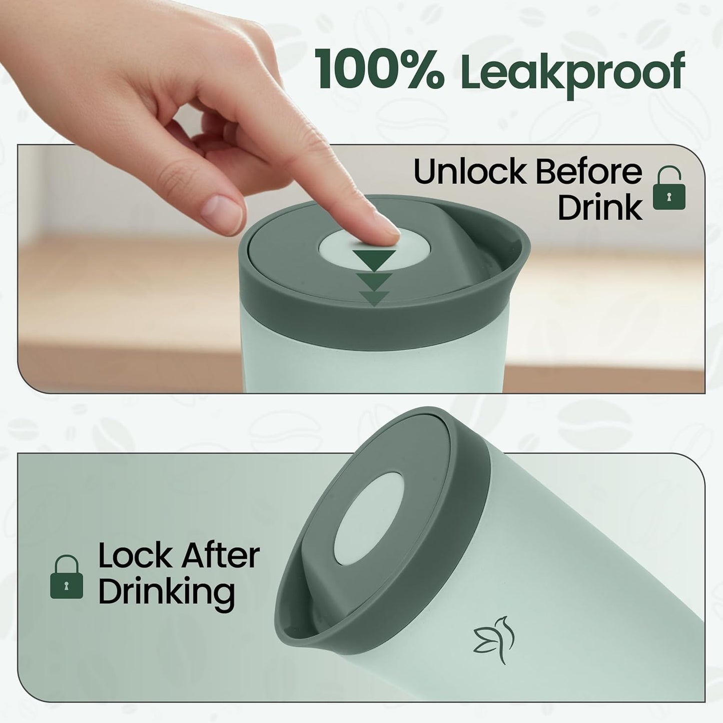 12oz Travel Coffee Mug with Lid | Insulated Stainless Steel Tumbler for Hot & Cold Drinks | Leakproof, Reusable, BPA Free, Dishwasher Safe, Cup Holder Friendly, Pastel Green
