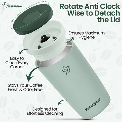 12oz Travel Coffee Mug with Lid | Insulated Stainless Steel Tumbler for Hot & Cold Drinks | Leakproof, Reusable, BPA Free, Dishwasher Safe, Cup Holder Friendly, Pastel Green