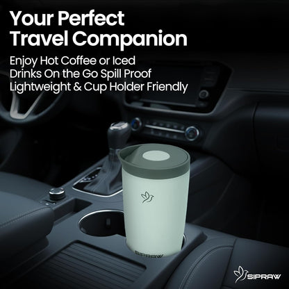 12oz Travel Coffee Mug with Lid | Insulated Stainless Steel Tumbler for Hot & Cold Drinks | Leakproof, Reusable, BPA Free, Dishwasher Safe, Cup Holder Friendly, Pastel Green