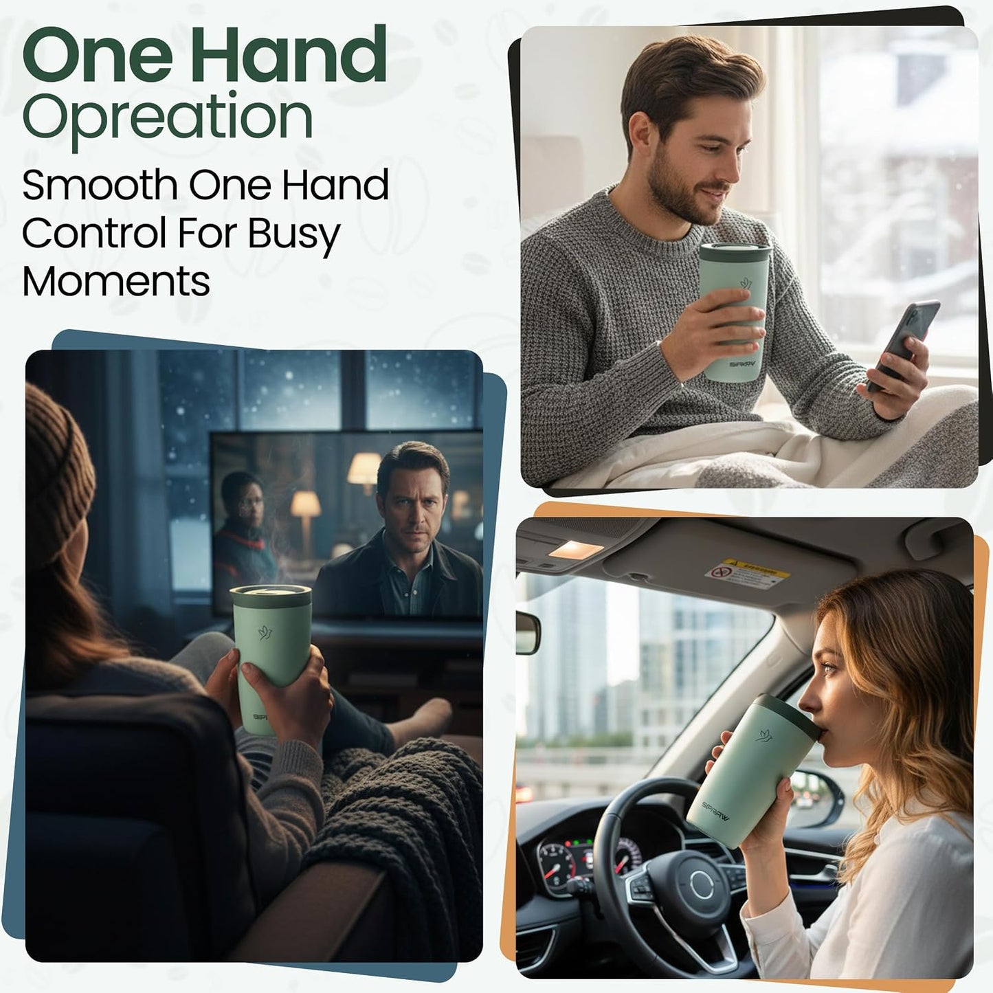 12oz Travel Coffee Mug with Lid | Insulated Stainless Steel Tumbler for Hot & Cold Drinks | Leakproof, Reusable, BPA Free, Dishwasher Safe, Cup Holder Friendly, Pastel Green