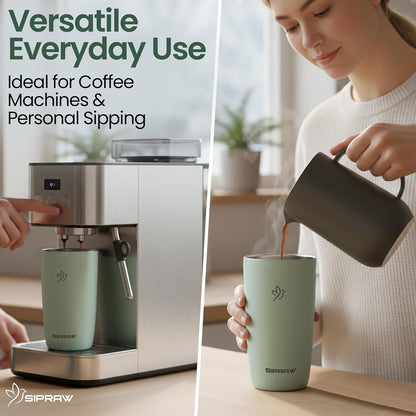12oz Travel Coffee Mug with Lid | Insulated Stainless Steel Tumbler for Hot & Cold Drinks | Leakproof, Reusable, BPA Free, Dishwasher Safe, Cup Holder Friendly, Pastel Green