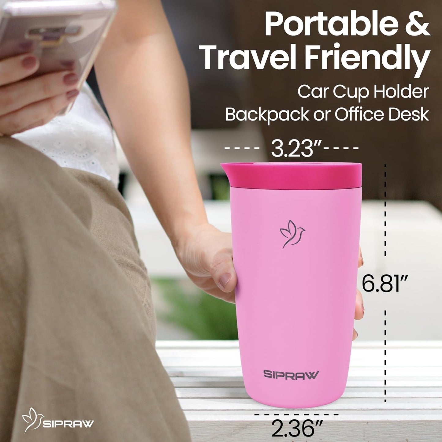 12oz Travel Coffee Mug with Lid | Insulated Stainless Steel Tumbler for Hot & Cold Drinks | Leakproof, Reusable, BPA Free, Dishwasher Safe, Cup Holder Friendly, Pastel Green