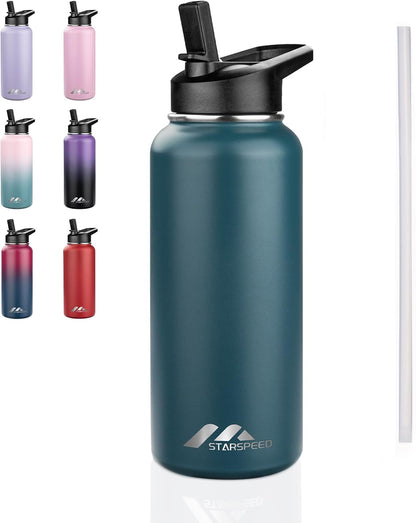 32oz Insulated Water Bottle with Straw Lid,Indigo Black