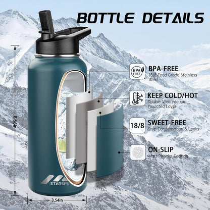 32oz Insulated Water Bottle with Straw Lid,Indigo Black