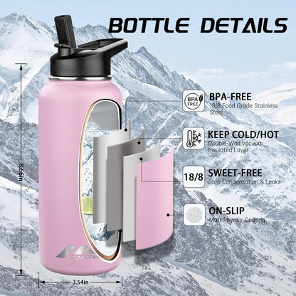 32oz Insulated Water Bottle with Straw Lid,Indigo Black