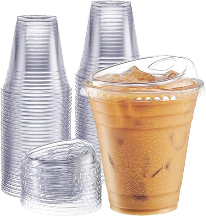 24 oz Clear Plastic Iced Coffee Cups with Lids [100 Sets]