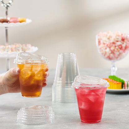 24 oz Clear Plastic Iced Coffee Cups with Lids [100 Sets]