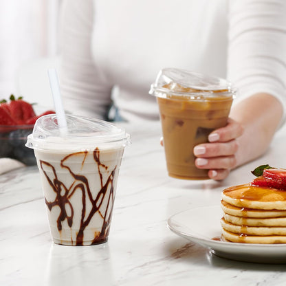 24 oz Clear Plastic Iced Coffee Cups with Lids [100 Sets]