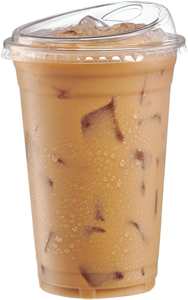 24 oz Clear Plastic Iced Coffee Cups with Lids [100 Sets]