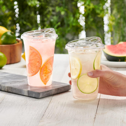 24 oz Clear Plastic Iced Coffee Cups with Lids [100 Sets]
