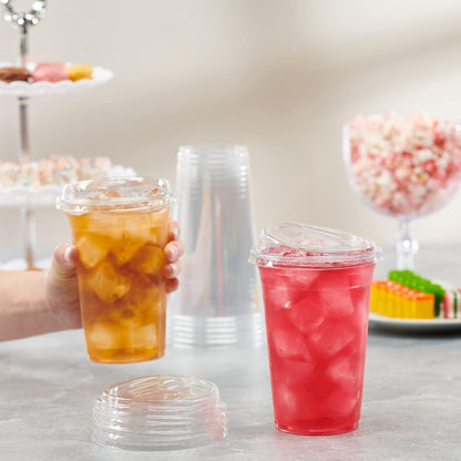 24 oz Clear Plastic Iced Coffee Cups with Lids [100 Sets]