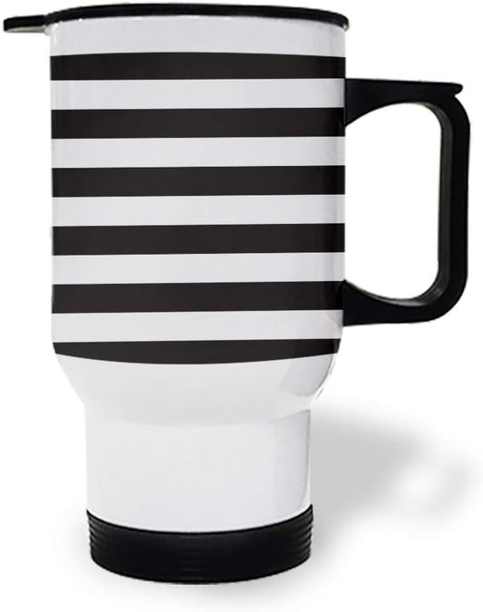 Stainless Steel Tumbler with Handle, Black and White Stripe Wide Stripes Insulated Coffee Mug Leak-Proof lid Travel Mug for Home, Office, Car, 3.3x5x6 Inch