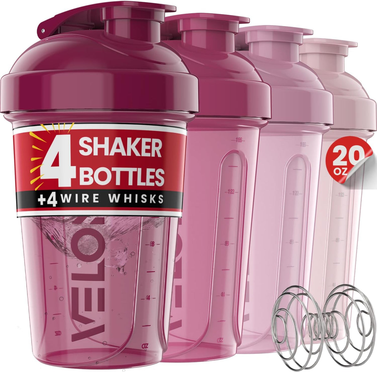 4 Pack 20oz Protein Shaker Bottle for Protein Mixes, Berry Blend