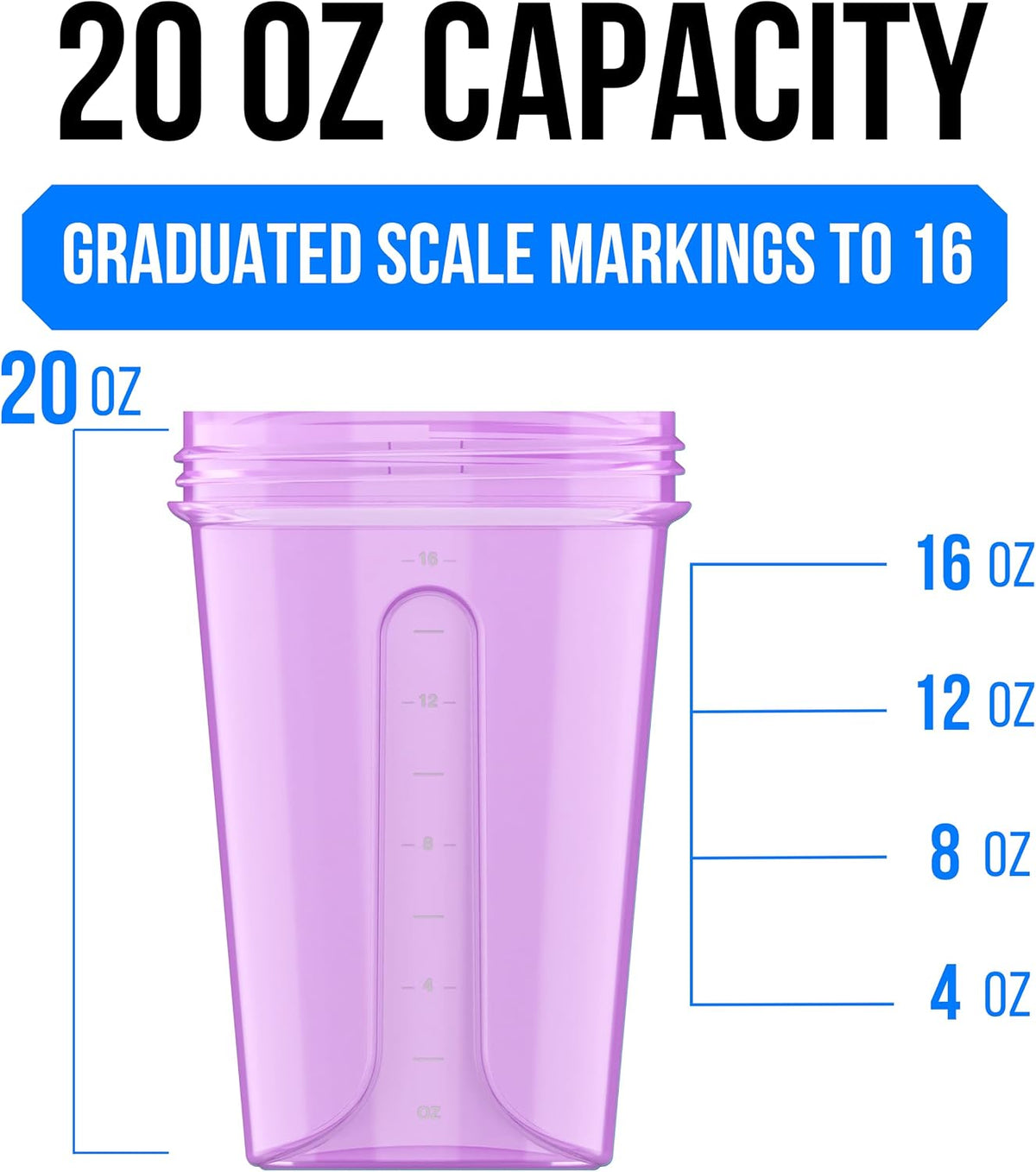 4 Pack 20oz Protein Shaker Bottle for Protein Mixes, Berry Blend