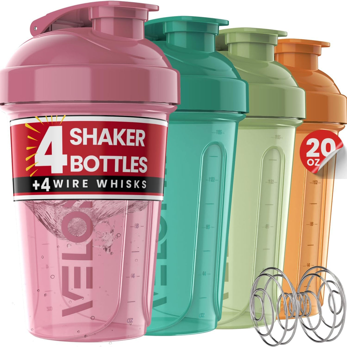 4 Pack 20oz Protein Shaker Bottle for Protein Mixes, Berry Blend