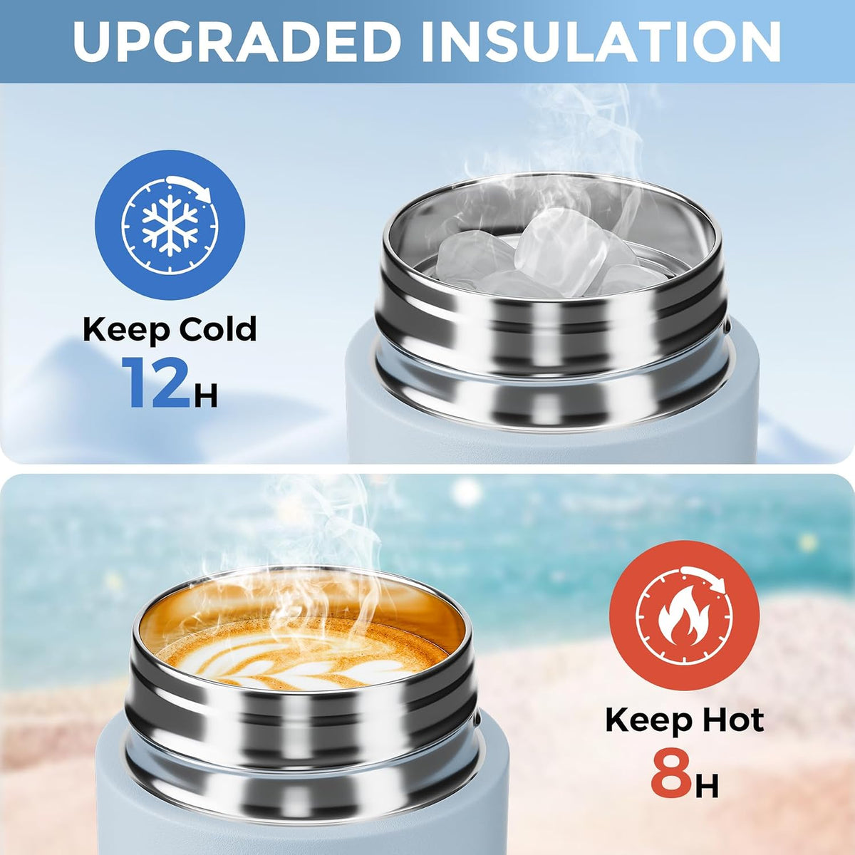 【Upgraded】 Small Insulated Water Bottle 12 oz/350ml– Mini Insulated Water Bottle for Hot & Cold Drinks, Perfect Small Water Bottle for Travel, Purse...(Greyish Blue)