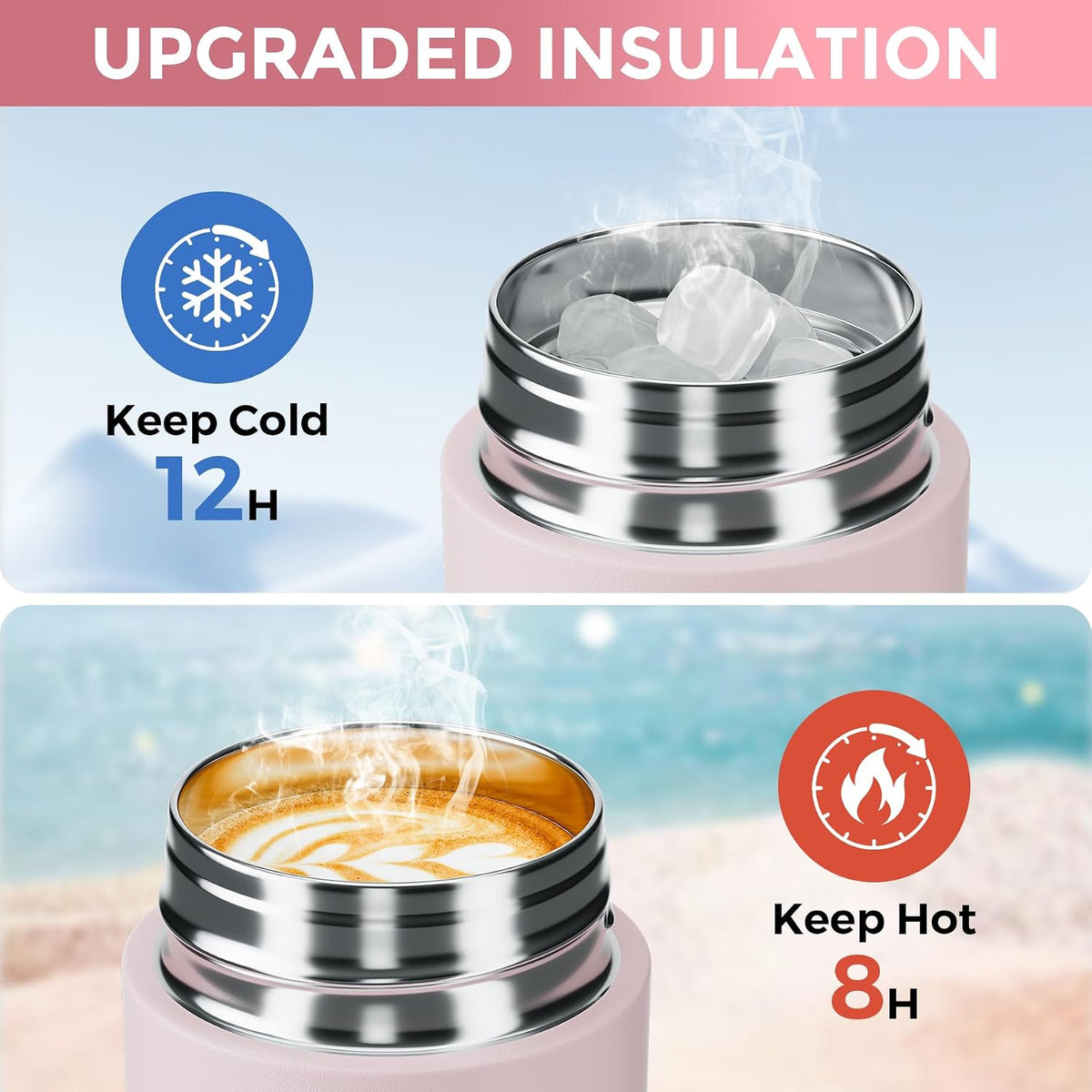 【Upgraded】 Small Insulated Water Bottle 12 oz/350ml– Mini Insulated Water Bottle for Hot & Cold Drinks, Perfect Small Water Bottle for Travel, Purse...(Greyish Blue)