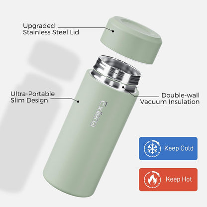【Upgraded】 Small Insulated Water Bottle 12 oz/350ml– Mini Insulated Water Bottle for Hot & Cold Drinks, Perfect Small Water Bottle for Travel, Purse...(Greyish Blue)