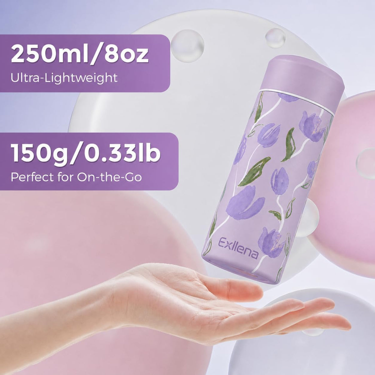 【Upgraded】 Small Insulated Water Bottle 12 oz/350ml– Mini Insulated Water Bottle for Hot & Cold Drinks, Perfect Small Water Bottle for Travel, Purse...(Greyish Blue)