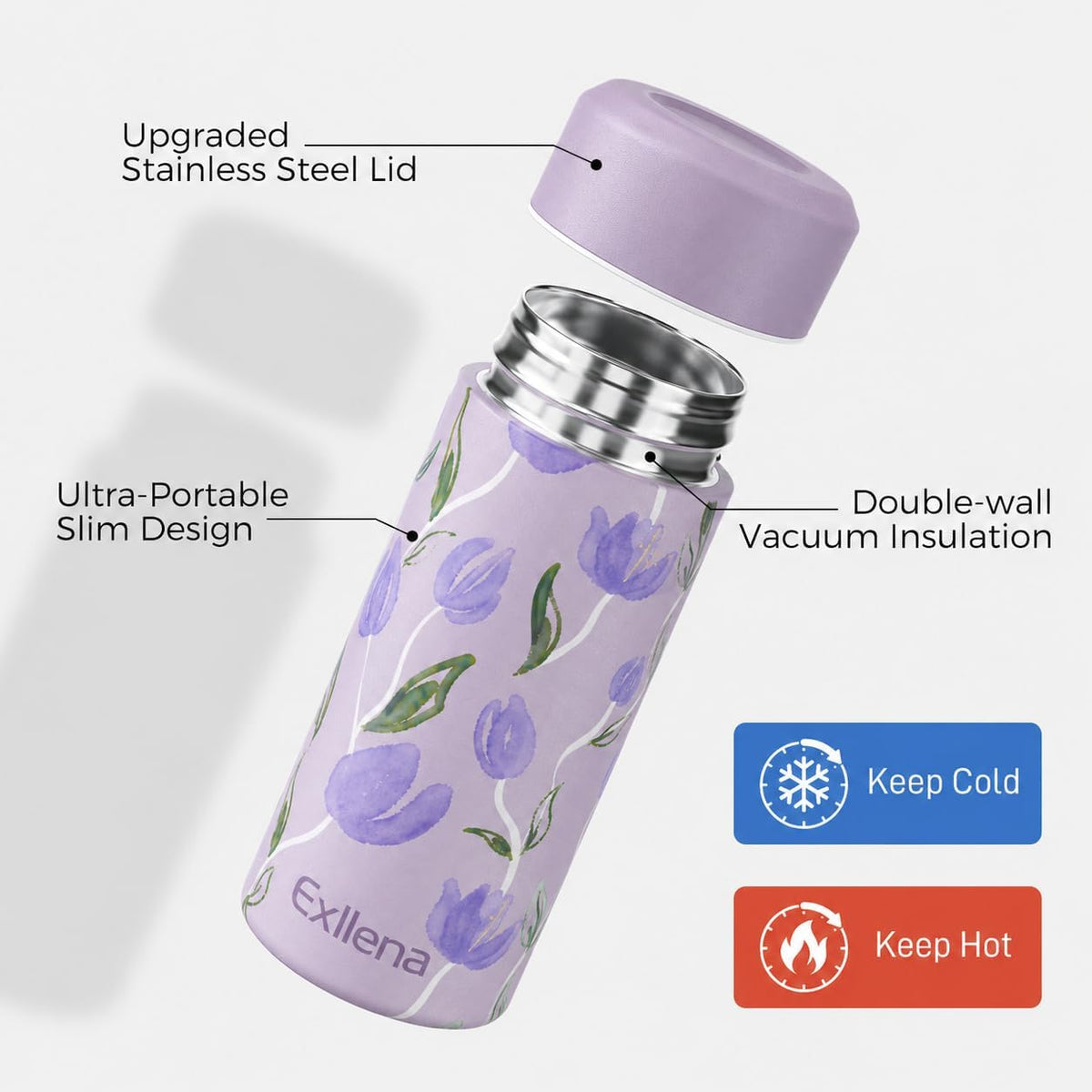 【Upgraded】 Small Insulated Water Bottle 12 oz/350ml– Mini Insulated Water Bottle for Hot & Cold Drinks, Perfect Small Water Bottle for Travel, Purse...(Greyish Blue)